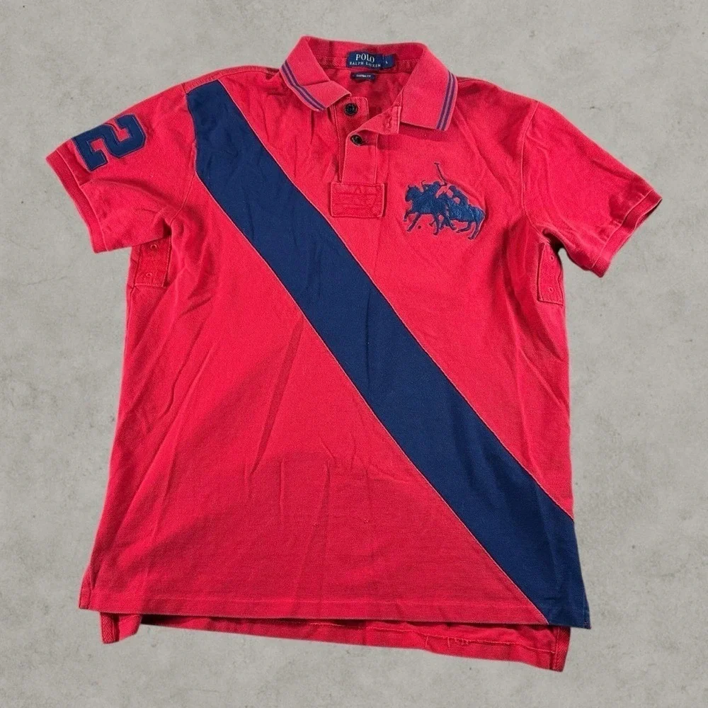 Polo by Ralph Lauren Polo Shirt Mens Large Red 3 Big Ponies Y2K Embroidered